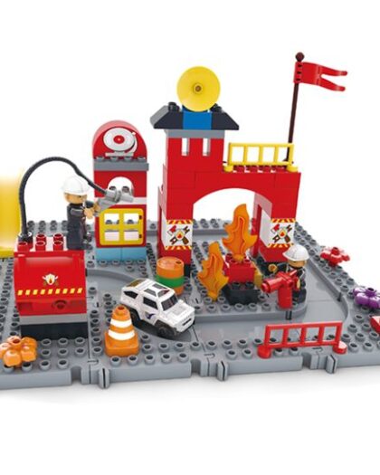 Coffret Jeu blocs de construction caserne pompier 74pcs