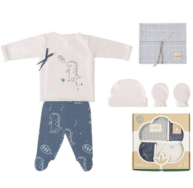 Set 5 pièces coton Naisance Dinos casual Bleu- BimbiDreams
