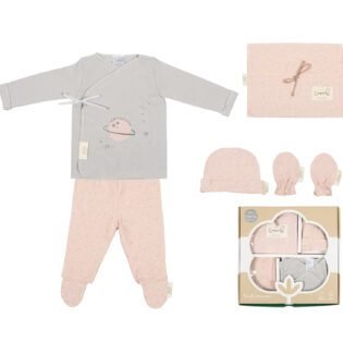 Set 5 pièces coton naissance planète Rose- BimbiDreams