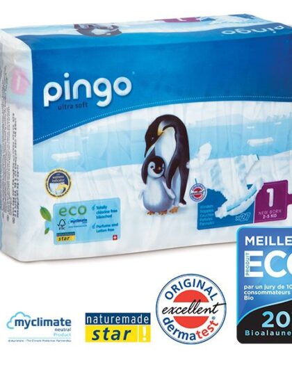 Couches écologiques réspirantes Pingo T1 New born 2/5 kg - paquet de 27