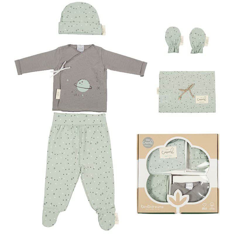 set-5-piezas-bebe-planet-verde.jpg Set 5 pièces coton Naissance planet vert- BimbiDreams