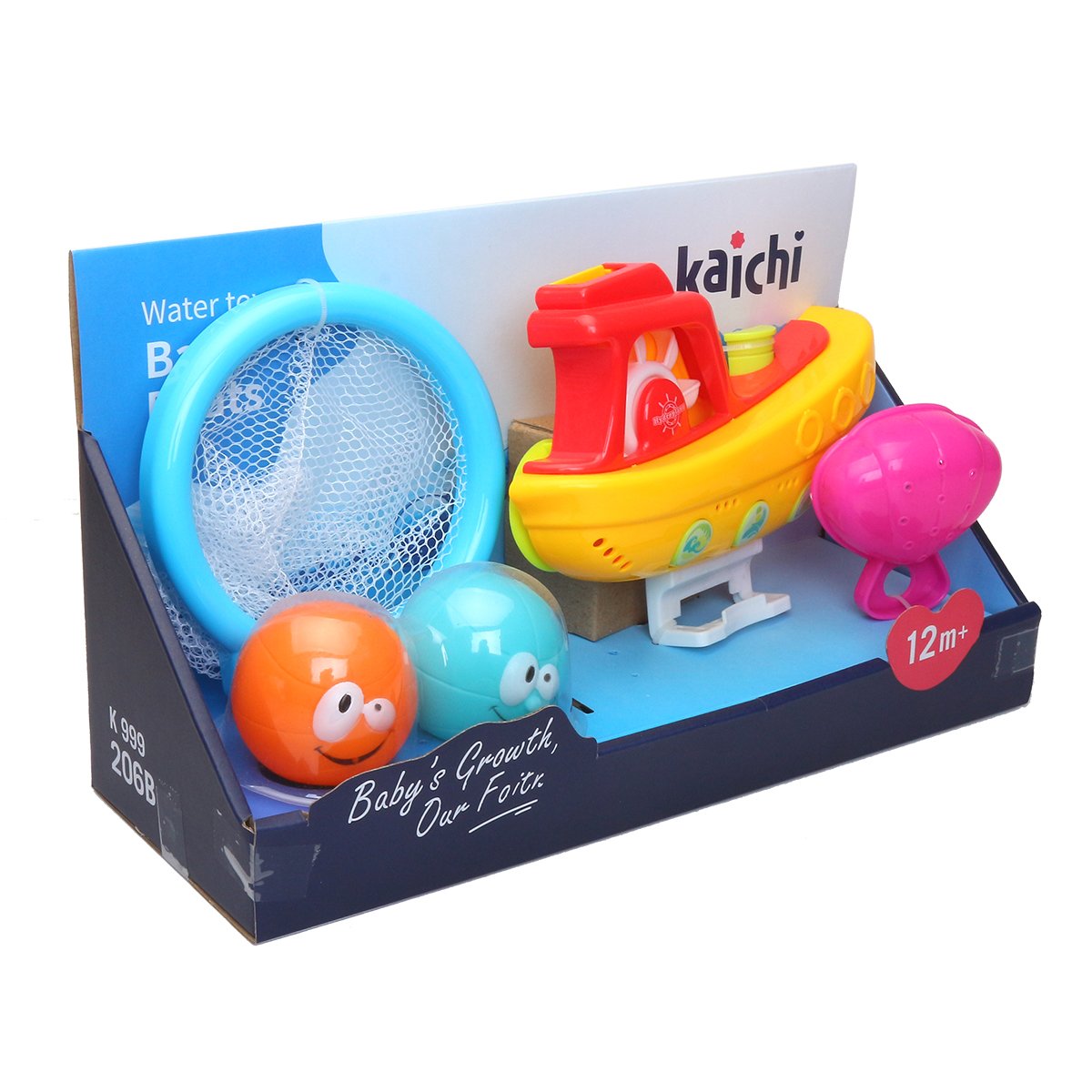 Kali jeu de bain bébé panier ou filet pêche + 3 balles animaux