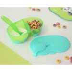 Bol double antidérapant avec couvercle et cuillère - Kiokids
