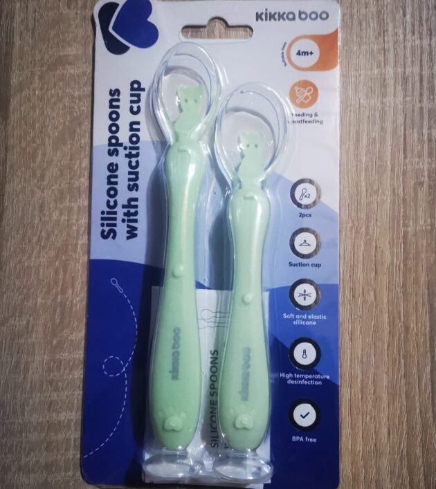 Cuillères-en-silicone-avec-ventouse-2pcs-Mint-Kikkaboo Cuillères en silicone avec ventouse 2pcs
