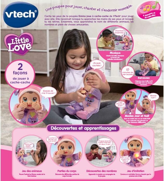 Poupée-little-love-rose-Vtech-5 plus de 90 phrases chansons et mélodies - Vtech