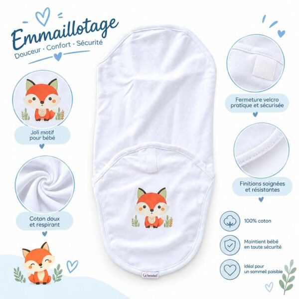 couverture d'emmaillotage blanche bebekevi gobebe gobebe