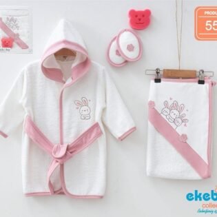 confortable coffret sortie de bain lapin vieux rose