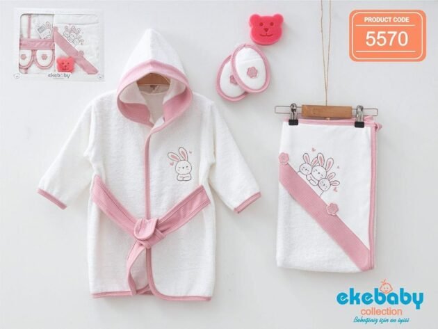 confortable coffret sortie de bain lapin vieux rose