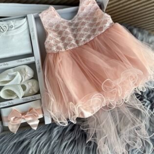 joli coffret baptême ponpon baby rose
