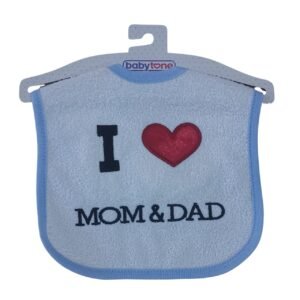 bavoir-en-coton-I-love-Mam&Dad-bleu doux bavoir i love mam and dad