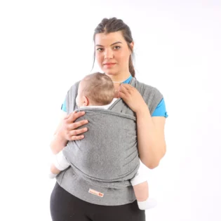 Echarpe-de-portage-avec-ceinture de-soutien-lombaire-gris pratique écharpe de portage avec soutien bebemam