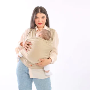 Echarpe-de-portage-avec-ceinture de-soutien-lombaire écharpe de portage avec soutien bebemam beige