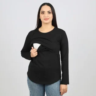 Pull-d-allaitement-manches-longues-BebeMam-noir-1 pratique pull d'allaitement noir manches longues