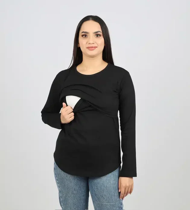 pratique pull d'allaitement noir manches longues