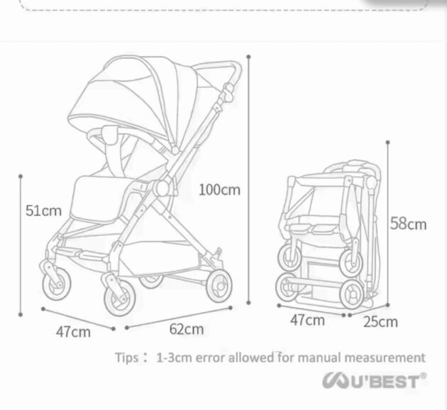 poussette-reversible-compacte-ubest-66 dimensions poussette cabine réversible ubest