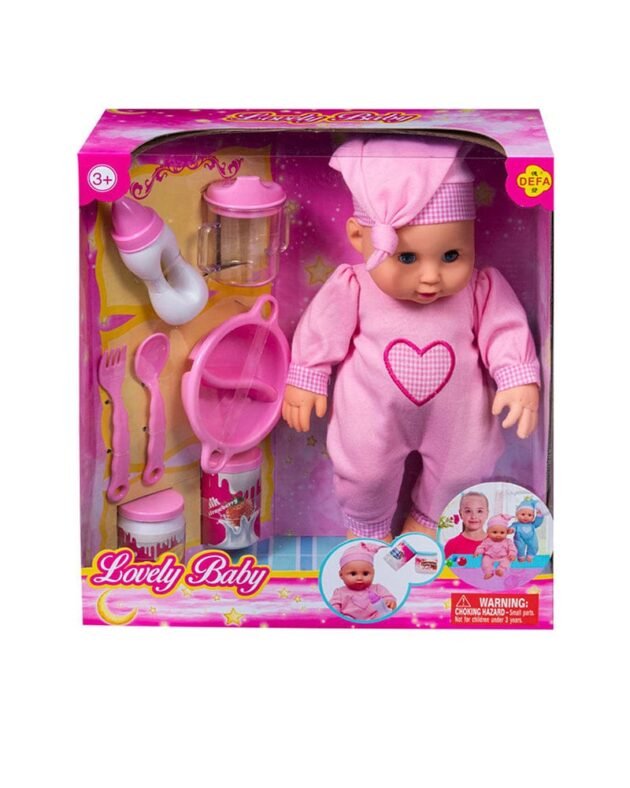 Poupee-bebe-avec-accessoires-d-alimentation-Defa-rose adorable poupée bébé avec accessoires rose
