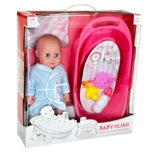 Poupee-bebe-avec-baignoire-Baby-Huan-bleu adorable poupée avec baignoire bleu