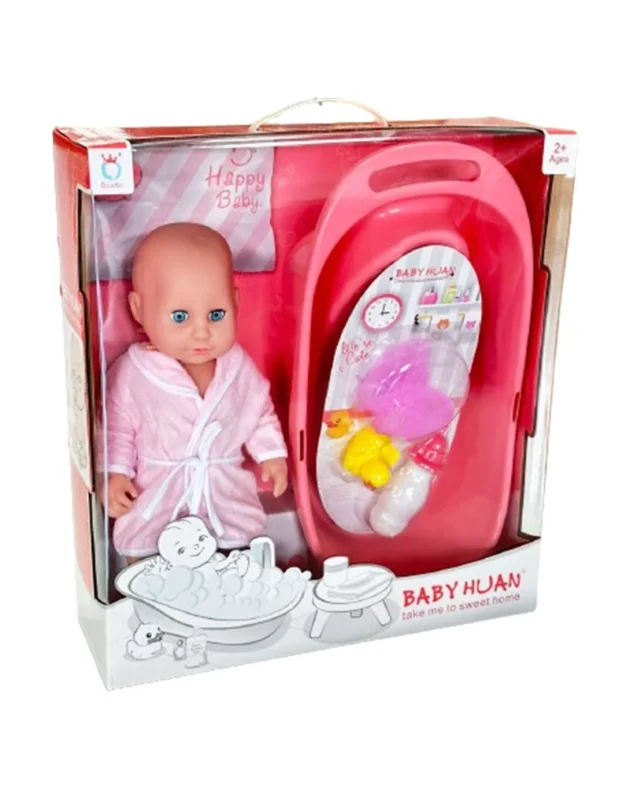 statut poupée bébé avec baignoire rose