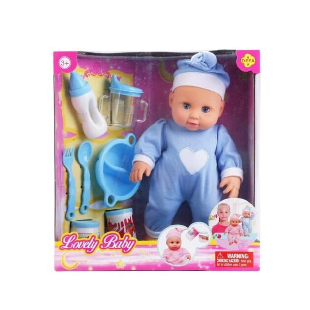 Poupee-bebe-avec-accessoires-d-alimentation-Defa-bleu jolie poupée bébé avec accessoires bleu