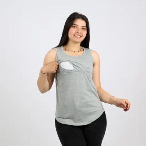 Debardeur-d-allaitement-en-coton-Gris-BebeMam-2 pratique débardeur d'allaitement en coton gris