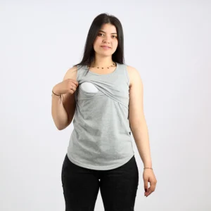 Debardeur-d-allaitement-en-coton-Gris-BebeMam-3 confortable débardeur d'allaitement gris
