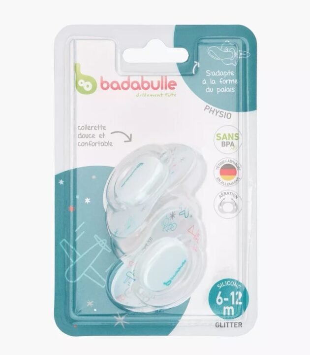 Lot-de-2-sucettes-physiologiques-6-12m-Badabulle-garcon statut sucettes physio badabulle