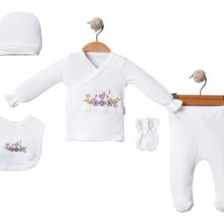 confortable ensemble brodé fleurs blanc