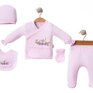 confortable ensemble brodé fleurs rose