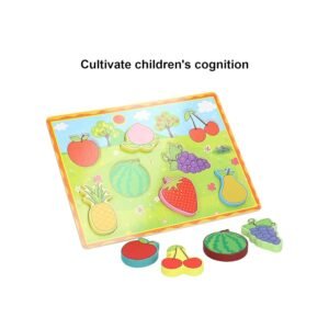 statut puzzle en bois fruits colorés