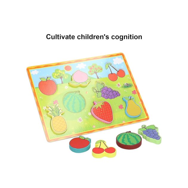 statut puzzle en bois fruits colorés