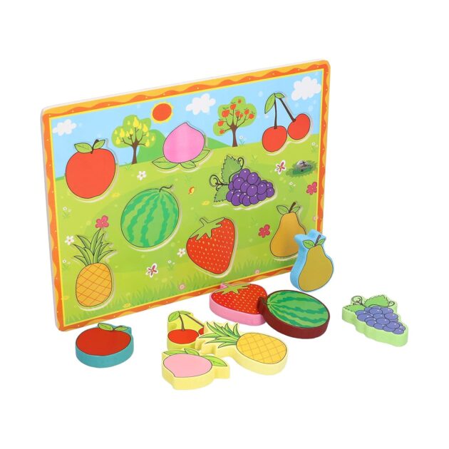 profil puzzle en bois fruits colorés