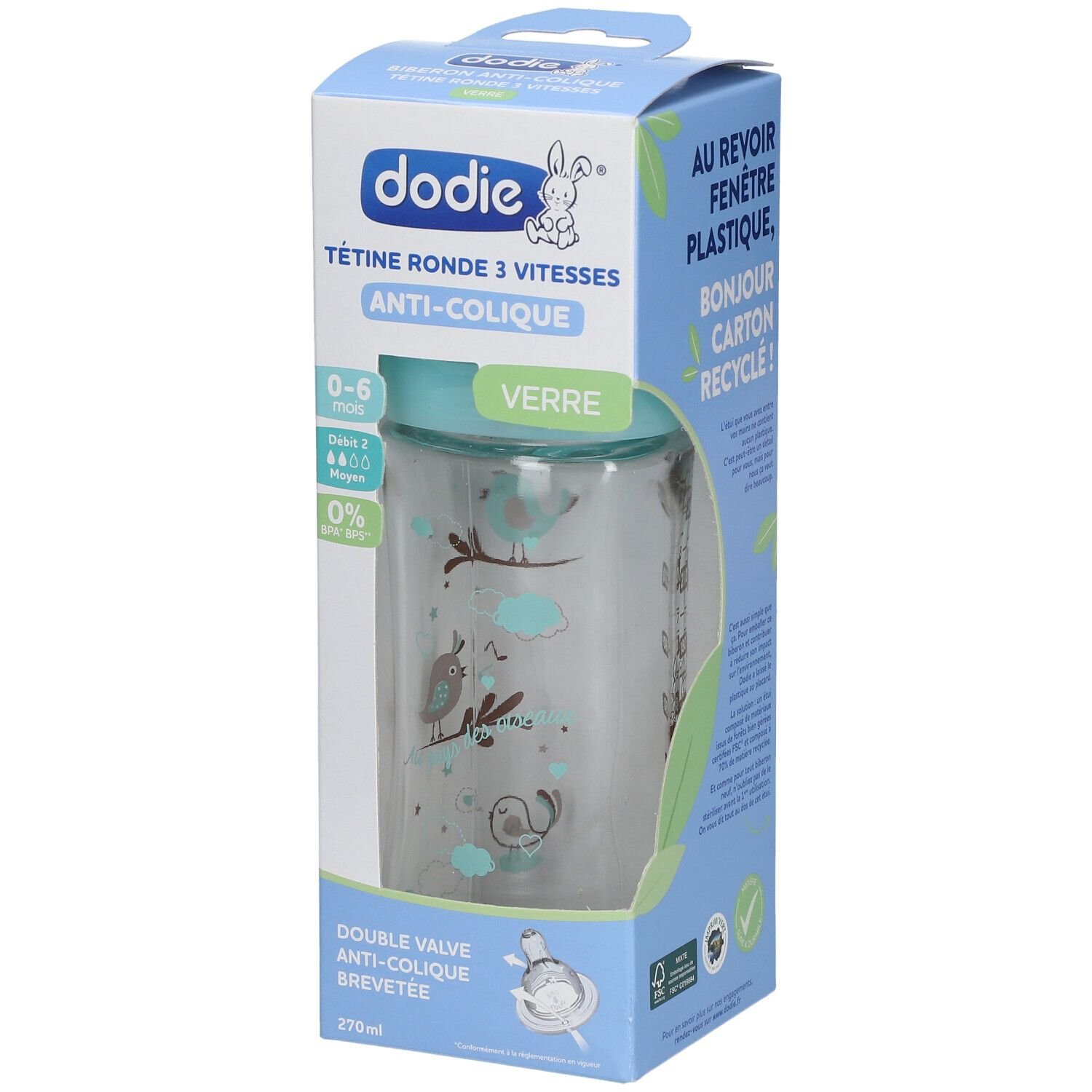 Biberon Verre Tétine Rond 270ml - Dodie