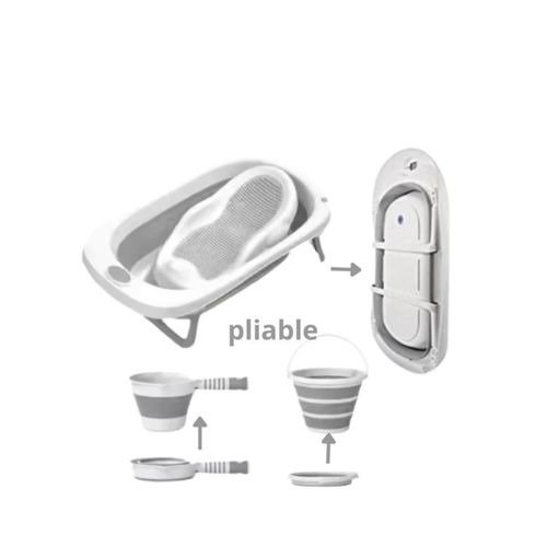 baignoire 4piéces facile à plier - baby queenix Set Baignoire Pliable avec thermomètre et filet de bain - Bo Wen