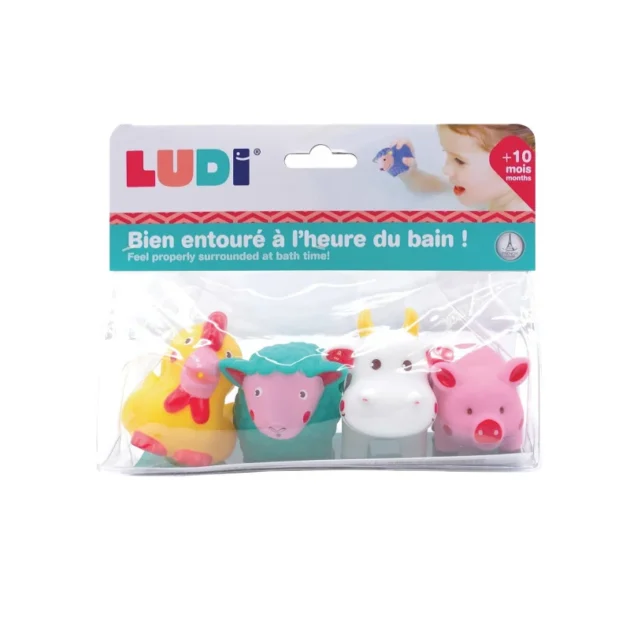 profil lot de 4 aspergeurs ferme jouets de bain - ludi Lot de 4 Aspergeurs "Ferme" Jouets de Bain - Ludi