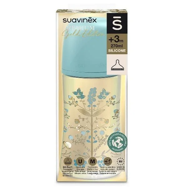 Biberon premium gold Tétine SX PRO 270ml bleu - Suavinex