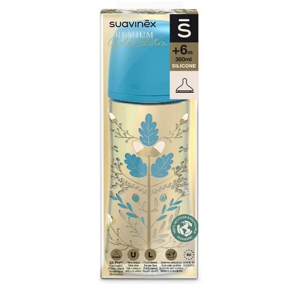 biberon premium gold tétine sx pro 360ml (+6 mois) - suavinex bleu 1 Biberon premium gold Tétine SX PRO 360ml (+6 mois) - Suavinex