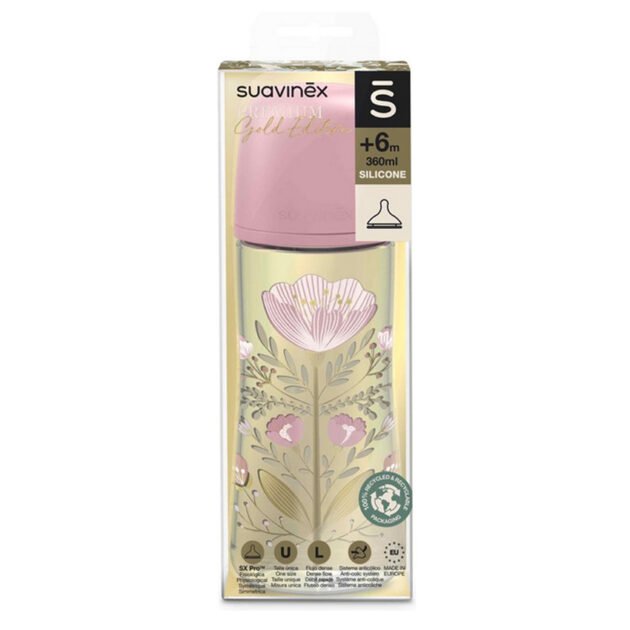 biberon premium gold tétine sx pro 360ml (+6 mois) - suavinex rose Biberon premium gold Tétine SX PRO 360ml (+6 mois) - Suavinex
