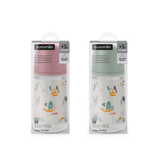 biberon walk green tétine sx pro à débit moyen 270ml Biberon walk pink tétine SX PRO à débit moyen 270ml - Suavinex