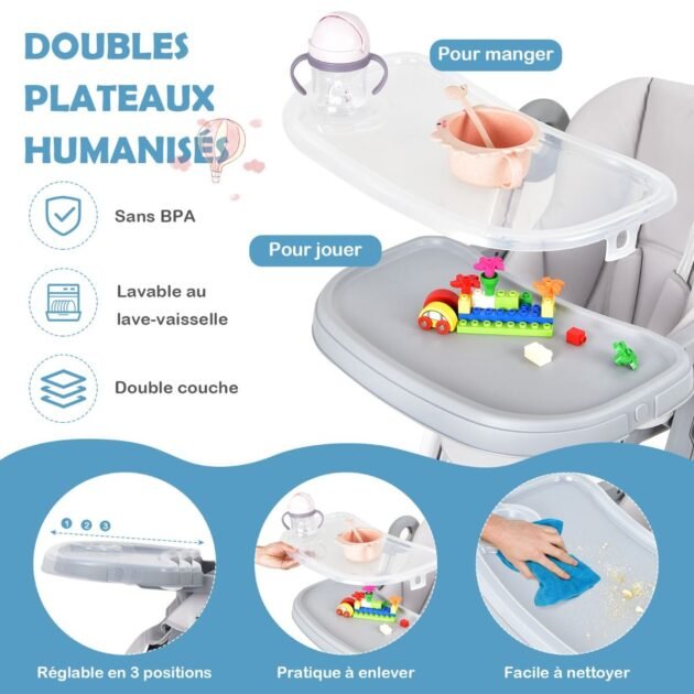 chaise haute bébé pliable double plateau amovible Chaise Haute Bébé Pliable - Baby Joy