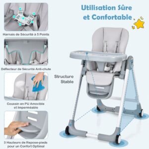 chaise haute bébé pliable et confortable Chaise Haute Bébé Pliable - Baby Joy