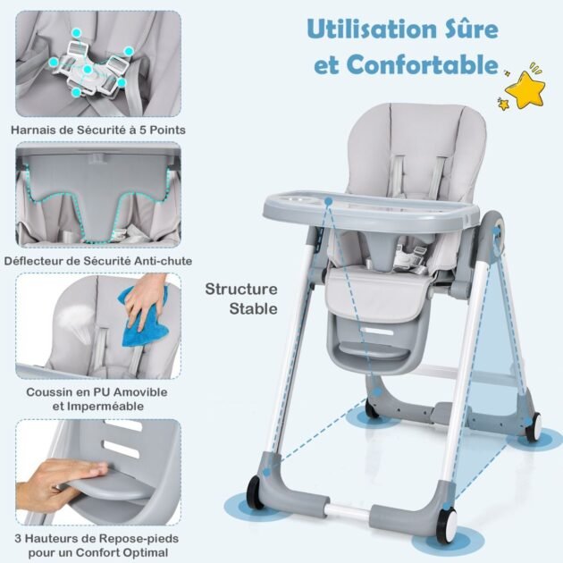 chaise haute bébé pliable et confortable Chaise Haute Bébé Pliable - Baby Joy