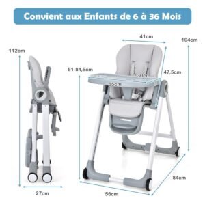 dimension chaise haute bébé pliable - baby joy 1 Chaise Haute Bébé Pliable - Baby Joy