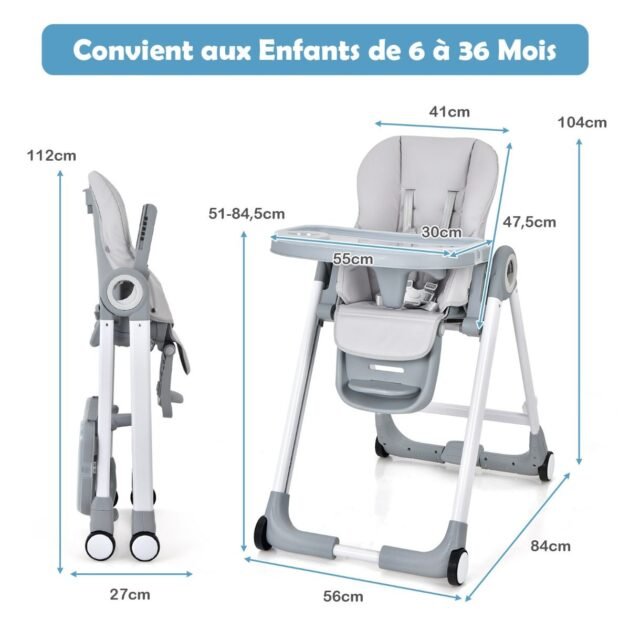 dimension chaise haute bébé pliable - baby joy 1 Chaise Haute Bébé Pliable - Baby Joy