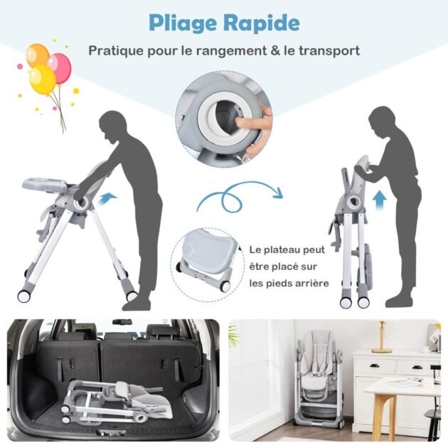 facile à plier - baby joy Chaise Haute Bébé Pliable - Baby Joy