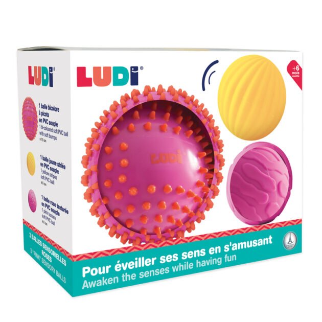 Lot de 3 balles sensorielles roses - Ludi