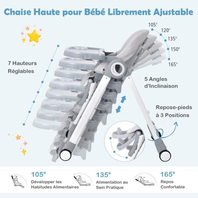 réglable et pliable - baby joy Chaise Haute Bébé Pliable - Baby Joy