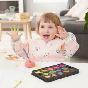 badabulle bavoir rose – porté par bébé Bavoir manches longues animaux rose - Badabule