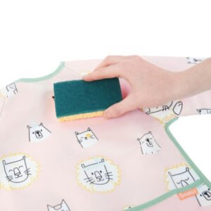 badabulle – matière imperméable et facile à nétoyer Bavoir manches longues animaux rose - Badabule