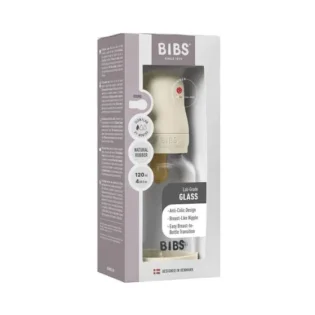 biberon en verre rond latex 120ml slow flow – ivory BIBS – Biberon en verre rond latex 120ml Slow Flow – Ivory