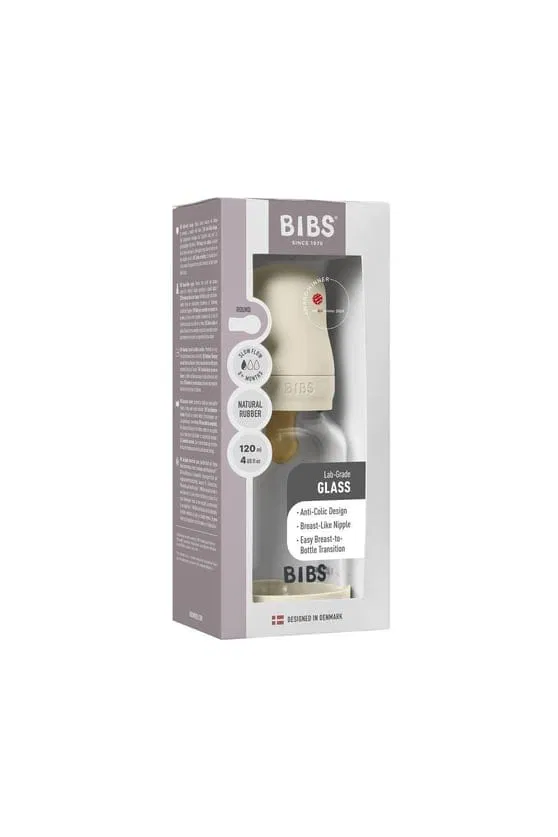 biberon en verre rond latex 120ml slow flow – ivory BIBS – Biberon en verre rond latex 120ml Slow Flow – Ivory